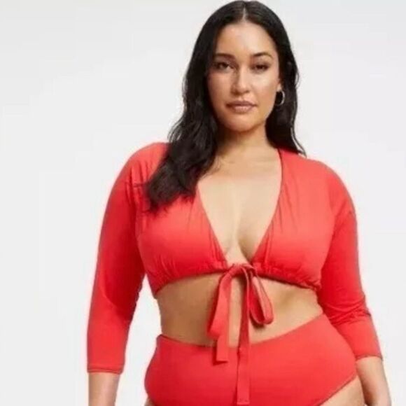 GOOD AMERICAN Sexy Boost Bright Poppy Swim Top Size 5 (2XL) - Picture 1 of 5